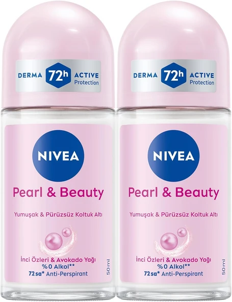 NIVEA Kadın Roll on Deodorant Pearl&Beauty 50 ml,Terlemeye Karşı 72 Saat Koruma, Pürüzsüz Koltuk Altı, x2 Adet,Avantajlı Paket