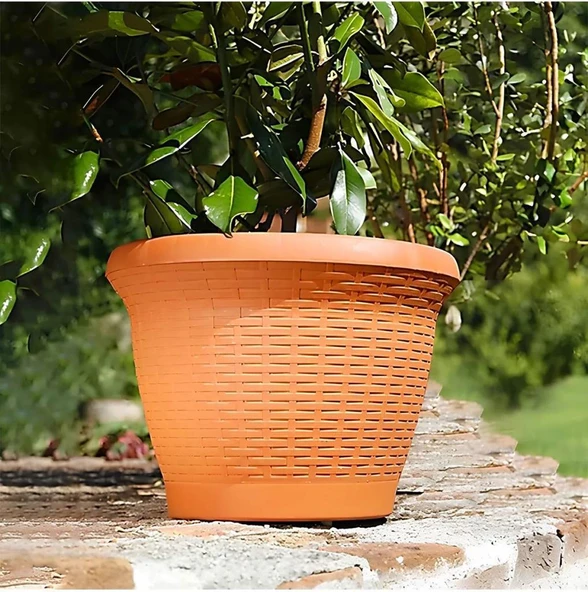 Omnipazar SO-HS06 Plastik Hasır Desenli Saksı 42 lt Kiremit 6 Adet - Resim 3
