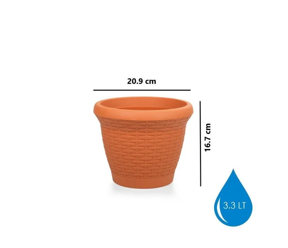 Omnipazar SO-HS01 Plastik Hasır Desenli Saksı 3.3 lt Kiremit 6 Adet - 2