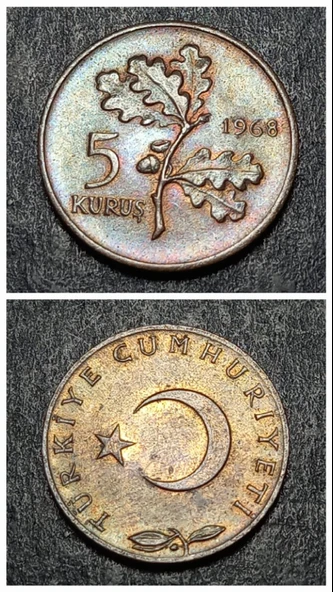 Escoines 399636889871eee4d5 1968 Bakır 5 Kuruş ÇİL Para ürün görseli 1