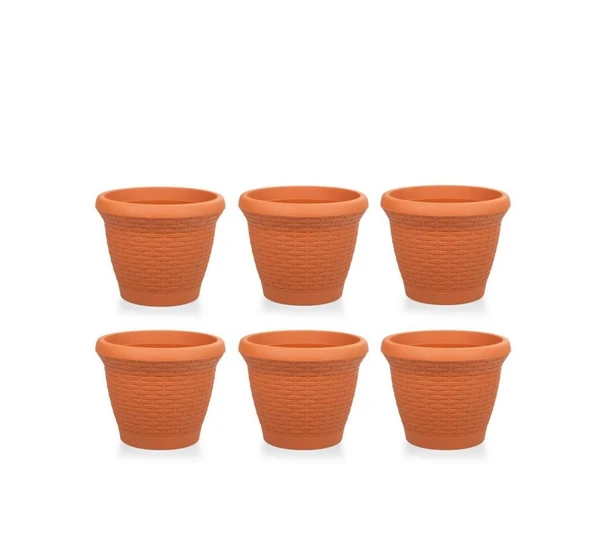 Omnipazar SO-HS01 Plastik Hasır Desenli Saksı 3.3 lt Kiremit 6 Adet - 1