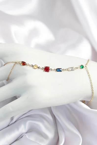 CEYLAN ADAM Pirinç Renkli Zirkon Taşlı Y Model Gold Renk Kadın Şahmeran ürün görseli