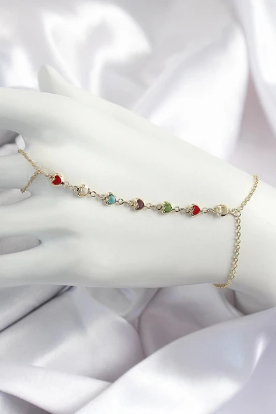 CEYLAN ADAM Pirinç Renkli Kalpli Zirkon Taşlı Y Model Gold Renk Kadın Şahmeran ürün görseli