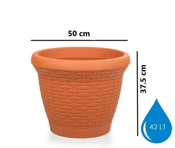 Omnipazar SO-HS06 Plastik Hasır Desenli Saksı 42 lt Kiremit 6 Adet - Resim 2
