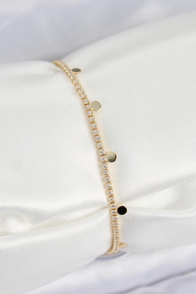 Pirinç Zirkon Taşlı Ezme Zincirli Sıralı Model Gold Renk Kadın Bilekilk - TJ-BB7655 - 1