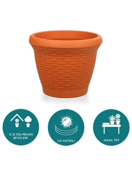 Omnipazar SO-HS06 Plastik Hasır Desenli Saksı 42 lt Kiremit 6 Adet - Resim 4