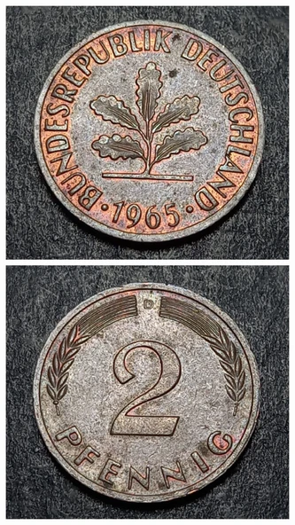 Escoines 39963688a9dff9aff7 1966 D Almanya 2 Pfennig Bronz çt+ Para - 1