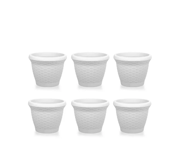 Omnipazar SO-HS01 Plastik Hasır Desenli Saksı 3.3 lt Kirli Beyaz 6 Adet - 1