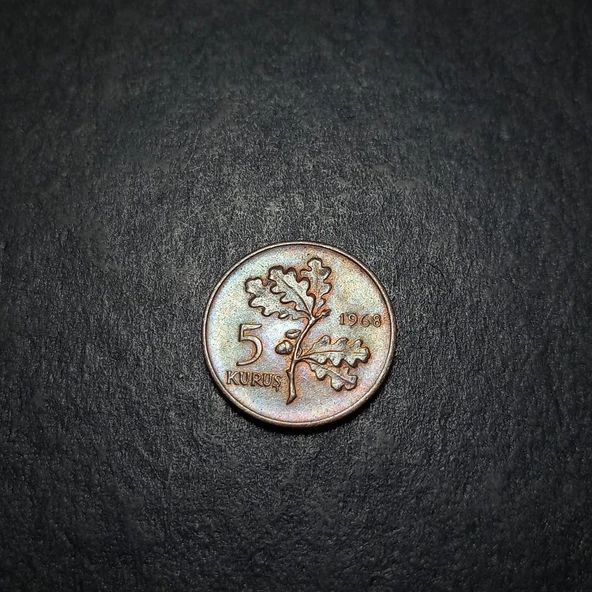 Escoines 399636889871eee4d5 1968 Bakır 5 Kuruş ÇİL Para - Resim 2