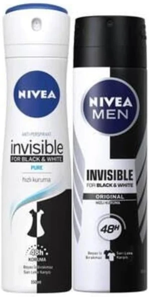 Nivea Black&White Pure Bayan Deosprey 150 Ml+ Black&White Original Erkek Deosprey 150 Ml 2'Li Paket ürün görseli