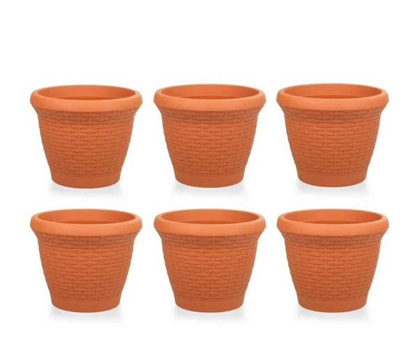 Omnipazar SO-HS06 Plastik Hasır Desenli Saksı 42 lt Kiremit 6 Adet ürün görseli