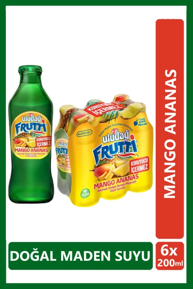 Uludağ Frutti Mango Ananas Aromalı Maden Suyu 200 ml x 6 Adet - 1