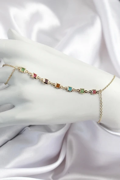 CEYLAN ADAM Pirinç Renkli Kare Zirkon Taşlı Y Model Gold Renk Kadın Şahmeran ürün görseli