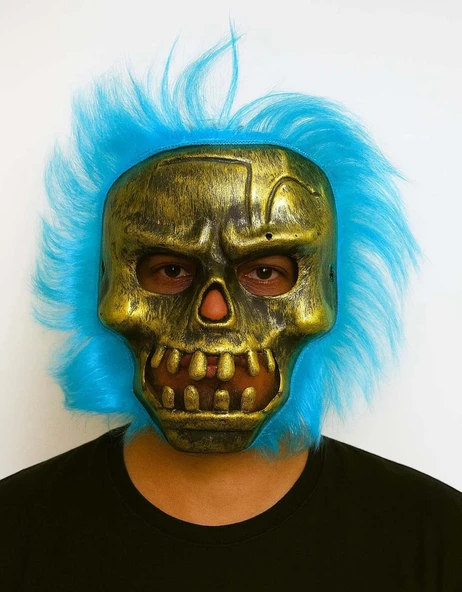 CEYLAN ADAM Wild Skull - Bakır Kafatası Turkuaz Saçlı İskelet Maske - 1