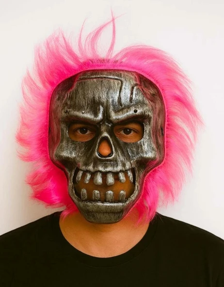 CEYLAN ADAM  Wild Skull - Gümüş Kafatası Pembe Saçlı İskelet Maske ürün görseli 1