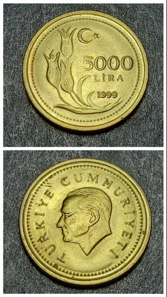 Escoines 39963688983332245f 1999 Pirinç 5000 Lira Çil/Proof Para ürün görseli 1