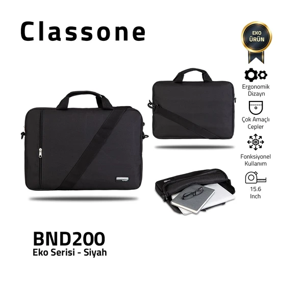Classone Bnd200 Eko Serisi 15,6 Inç Laptop Notebook El Çantası Siyah T300 Kablosuz Mouse - Resim 2