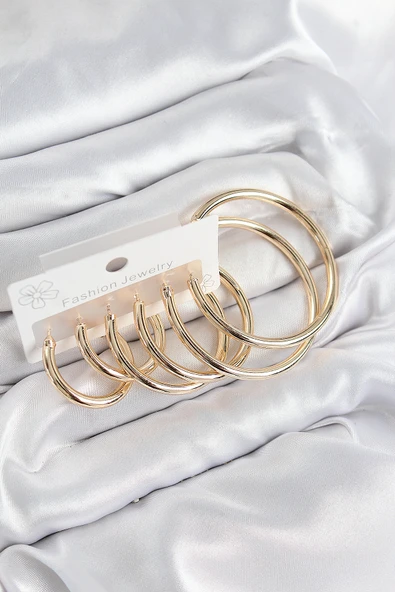 Pirinç Halka Model Gold Renk Kadın Set Küpe - EBJ250802W37049 ürün görseli