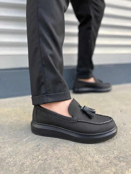 JET-154 Blaze Bağcıksız Püsküllü Keten Erkek Günlük Spor Klasik Ayakkabı KST - Siyah ürün görseli