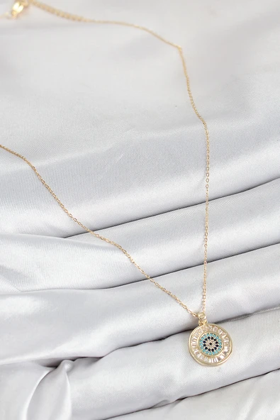 Pirinç Zirkon Taşlı Su Yolu Nazar Model Gold Renk Kadın Kolye - EBJ250802W37081 - Resim 2