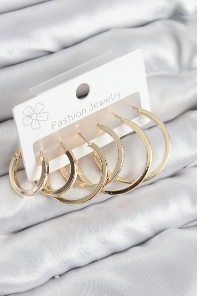 Pirinç Halka Model Gold Renk Kadın Set Küpe - EBJ250802W37035 ürün görseli