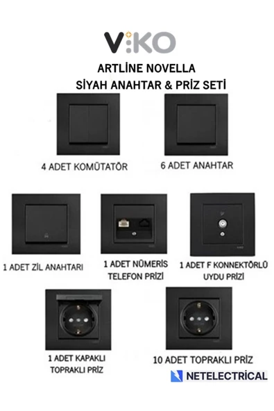 Viko Viko Artline Novella Siyah Anahtar & Priz Seti ürün görseli 1