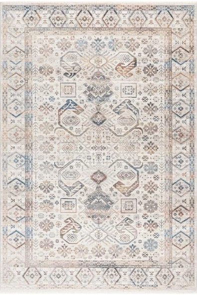 Pastel Halı Discovery 1500A Kemik Lacivert Salon Oturma Yatak Odası Halısı ürün görseli 1