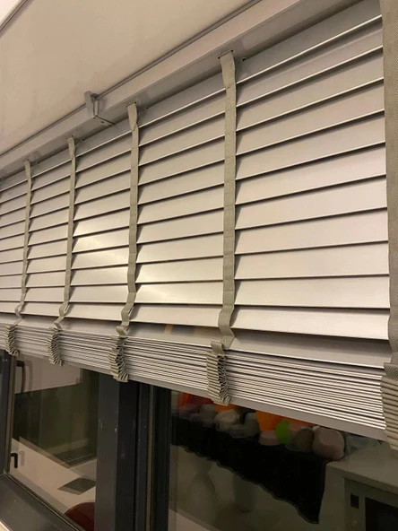 NİVEMESHOME CEVİZ AHŞAP JALUZİ 50 MM REDÜKTÖRLÜ+KURDELALI PERDE - Resim 3