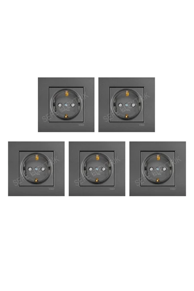 Viko Viko Novella Füme Çoçuk Korumalı Topraklı Priz 5 Adet Çerçeve Dahil ürün görseli 1