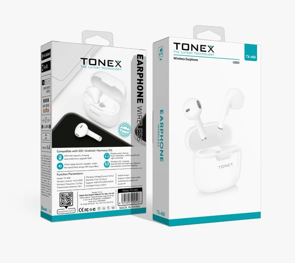 Tonex TX-460 Bluetooth Kulaklık Kablosuz  V5.3+EDR Beyaz - 5 Adet