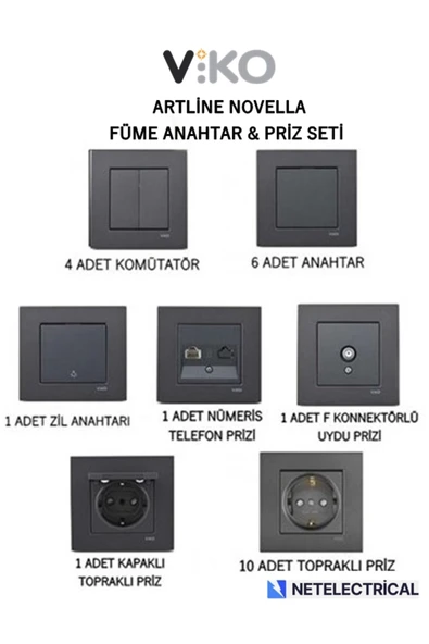 Viko Viko Artline Novella Füme Anahtar & Priz Seti ürün görseli 1