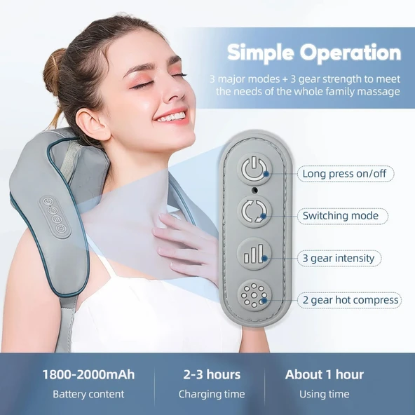 Kablosuz Boyun ve Omuz Masaj Aleti | Şal Tipi Trapez Masaj Cihazı 20W Sessiz - 5