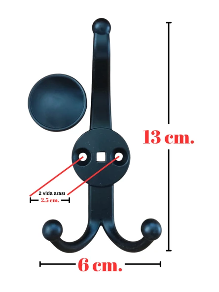 Metal Boncuk Portmanto Askısı Siyah Duvar Tipi – 5’li - Resim 3