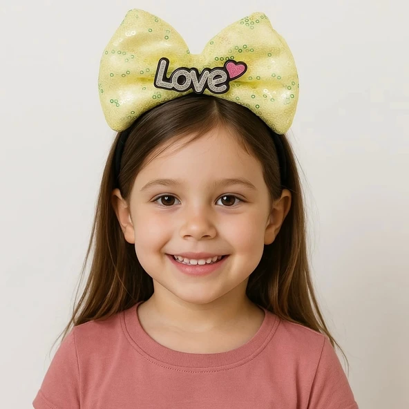 CEYLAN ADAM  LED Işıklı Love Yazılı Sarı Fiyonk Taç – Kız Çocuk Parti Tacı ürün görseli 1