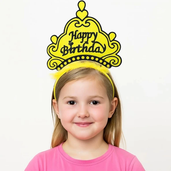 CEYLAN ADAM  Sarı Happy Birthday Prenses Tacı – Doğum Günü Taç Aksesuarı ürün görseli 1