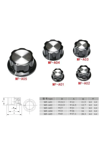 Fapatech Mf-a01 Parlak Aynalı Potansiyometre Pot Başlığı - Resim 2