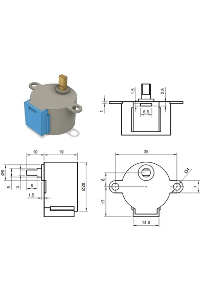 Fapatech Arduino 28 BYJ-48 Redüktörlü Step Motor ve ULN2003A Step Motor Sürücü Kartı - Resim 2