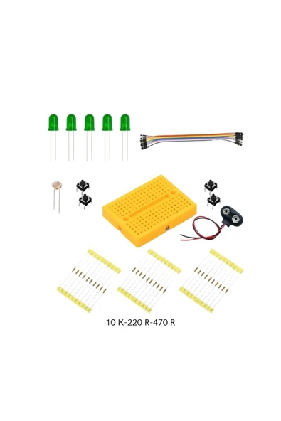 Fapatech Temel Elektronik Arduino Bileşenler Seti - LED,LDR,Mini Breadbord , Direnç 10K ,220,470 Seti - Resim 2