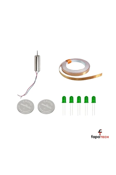 Fapatech Bakır Folyo İletken Bant ,Cr2032 Pil ,5mm LED, Drone Dc Motor - Etkileşimli Pervane Kağıt Devre Kit - 2