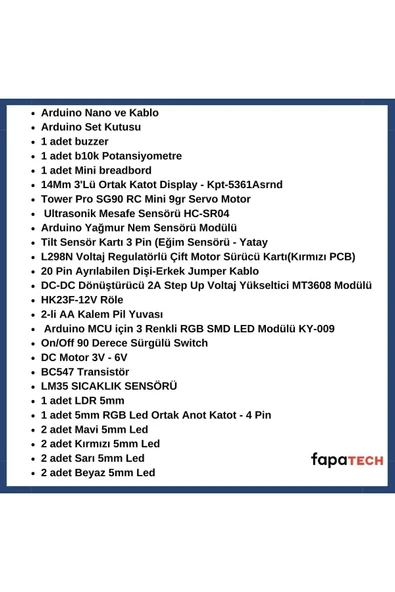 Fapatech Arduino Nano Temel Elektronik Süper Proje Seti - Organizer Kutulu - 2