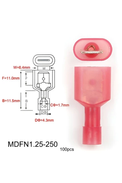 Fapatech Mdfn1.25-250 Izole Pirinç Erkek Yalıtımlı Maça Ortak Kablo Tel Konnektörü - 10 Adet - 1