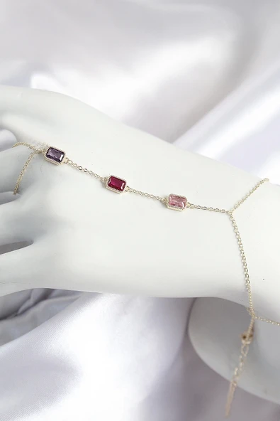 CEYLAN ADAM Pirinç Renkli Zirkon Taşlı Dikdörtgen Model Gold Renk Kadın Şahmeran ürün görseli