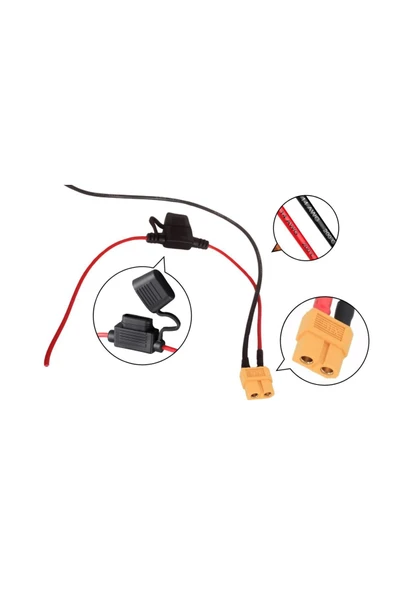 Fapatech XT30 Dişi Konnektörlü 14 AWG Bıçak Tipi Sigorta Yuvası – 30cm Kablo - 1