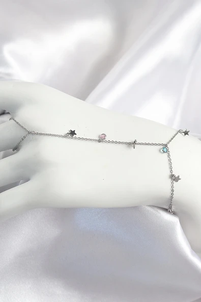 CEYLAN ADAM Pirinç Renkli Zirkon Taşlı Sallantılı Yıldızlı Model Gümüş Renk Kadın Şahmeran ürün görseli