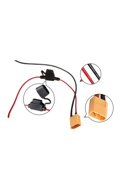 Fapatech Su Geçirmez XT90 Erkek Konnektörlü 14 AWG Bıçak Tipi Sigorta Yuvası – 30cm Kablo - Resim 2