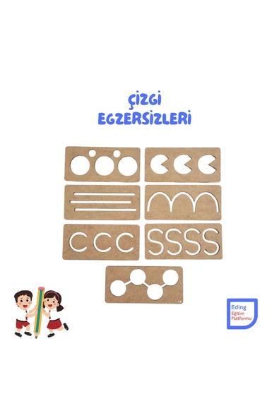 Fapatech Montessori Yazıya Hazırlık El Kası Geliştirme 7 li Ahşap Set Çizgi, Desen , Şekil Çalışmaları - Resim 2