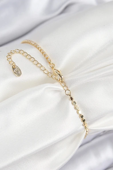 CEYLAN ADAM Pirinç Zirkon Taşlı Nazar Model Ezme Zincir Gold Renk Kadın Bileklik - 2