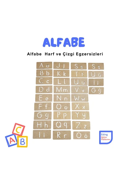 Fapatech Montessori Türkçe Alfabe Seti Küçük ve Büyük Harflerle Yazıya Hazırlık ve Çizgi Çalışmaları ürün görseli