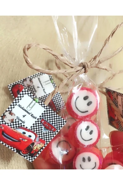 ŞEKERCİYAŞAR Kırmızı Gülenyüz Desenli Parmak Şeker 50 Adet ürün görseli