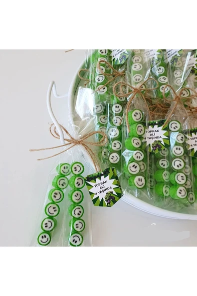 ŞEKERCİYAŞAR Yeşil Gülenyüz Desenli Parmak Şeker 25 Adet